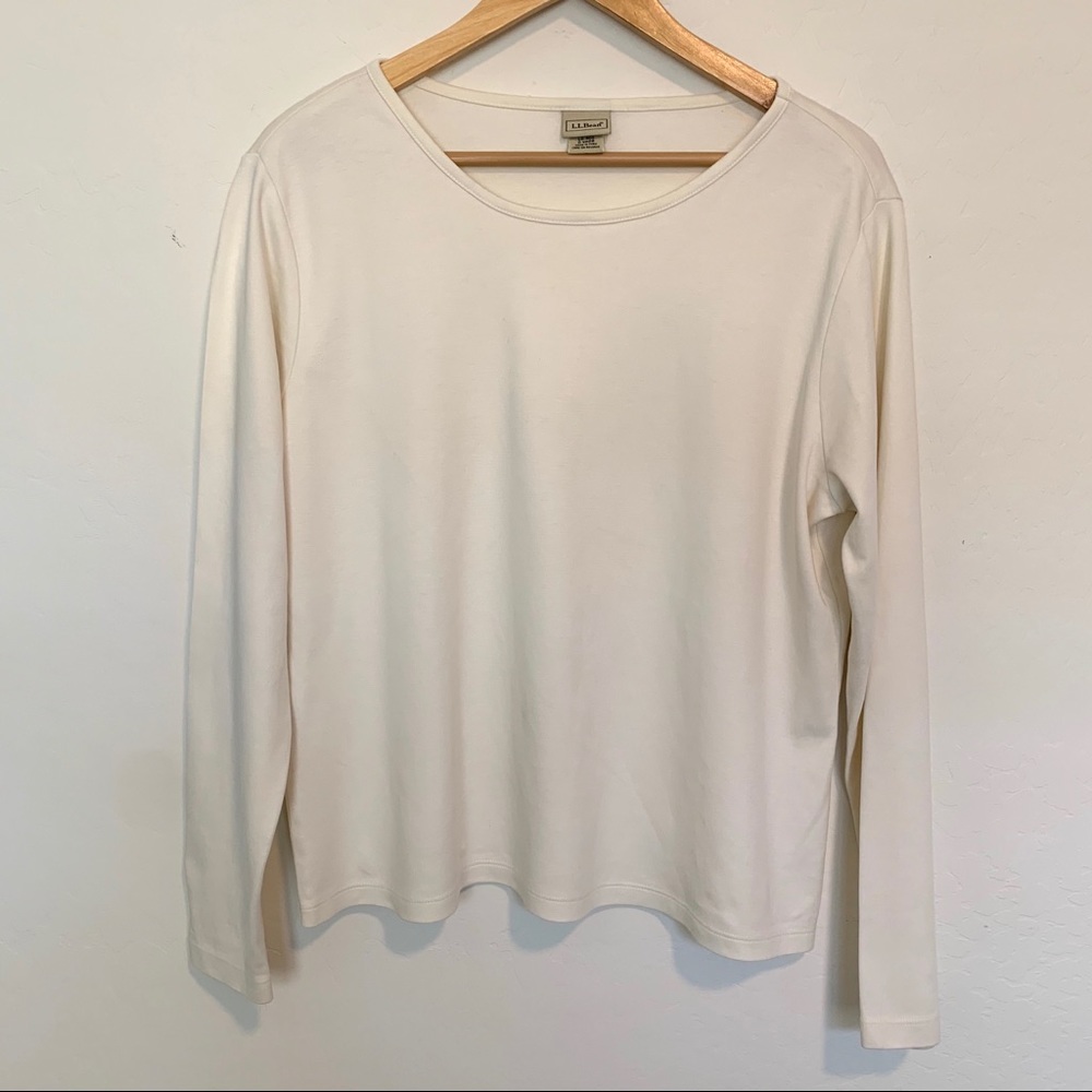 LL Bean 100% Supima Cotton Cream Long Sleeve Top L